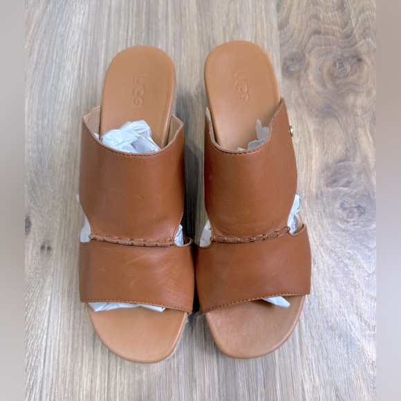 UGG Leather Espadrille Wedge Sandals Women’s 9 Tan LNC - Picture 1 of 6